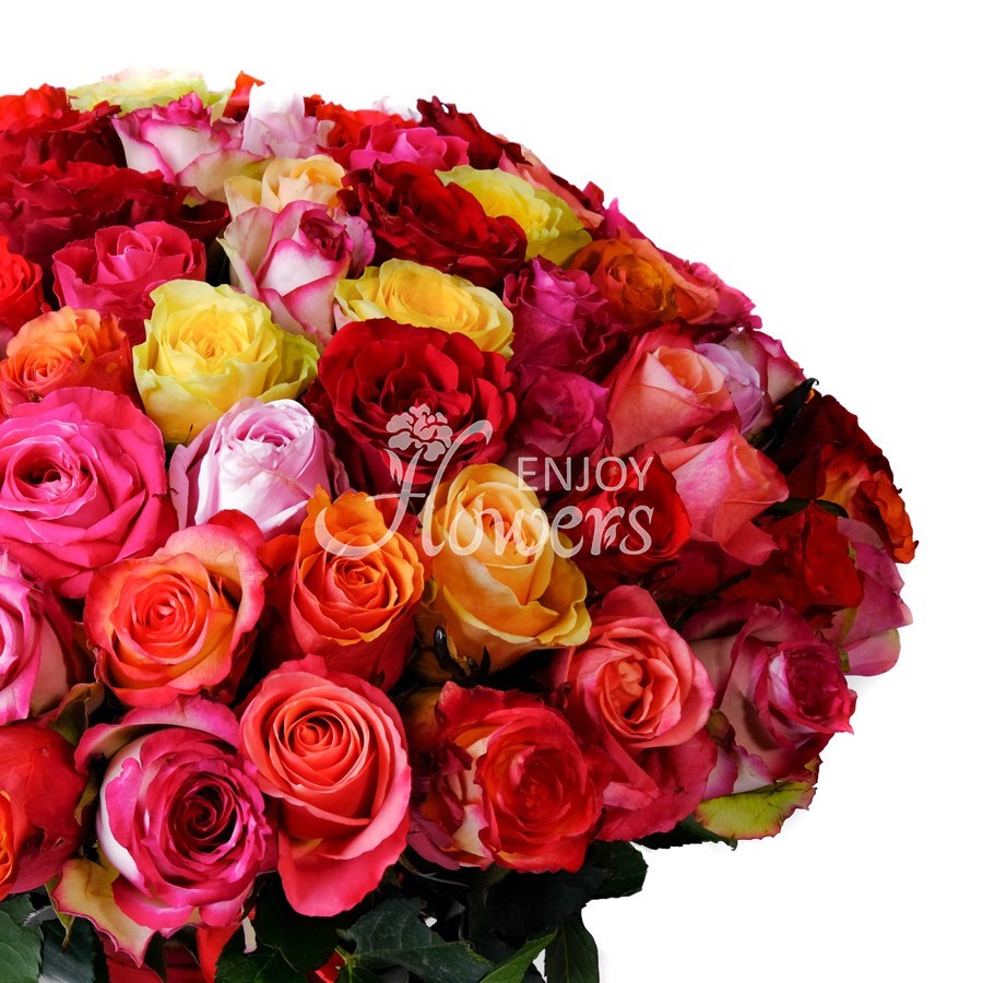 Букет из 101 розы "Разноцветные кенийские розы"
