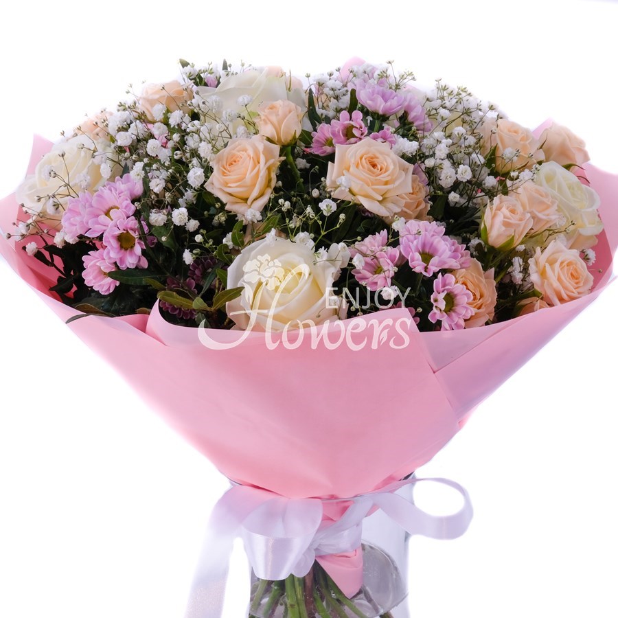Букет с хризантемой и розой "Диво дивное"